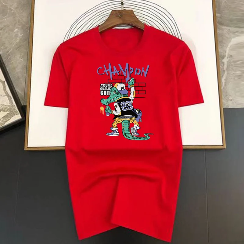 T-shirt masculina em algodão com estampa de crocodilo_voghion.com