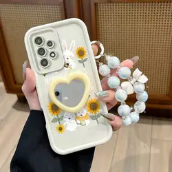 Sunflower Phone Case Set with Lanyard and Stand - 3 Piece Bundle - Galaxy A57 (WHITE)