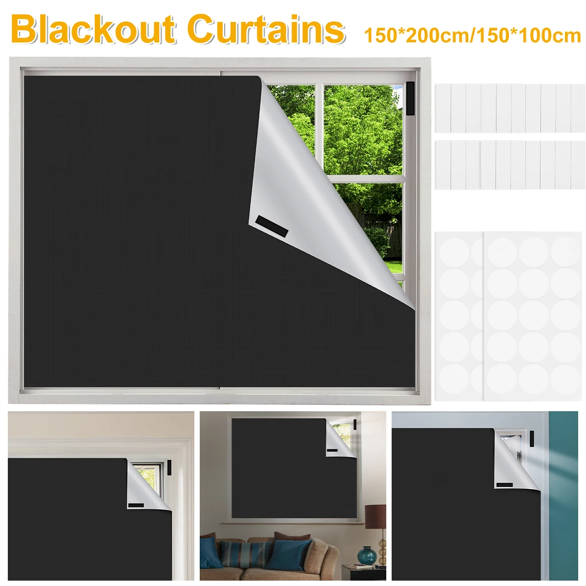 Black Polyester Blackout Curtain for Bedroom and Living Room