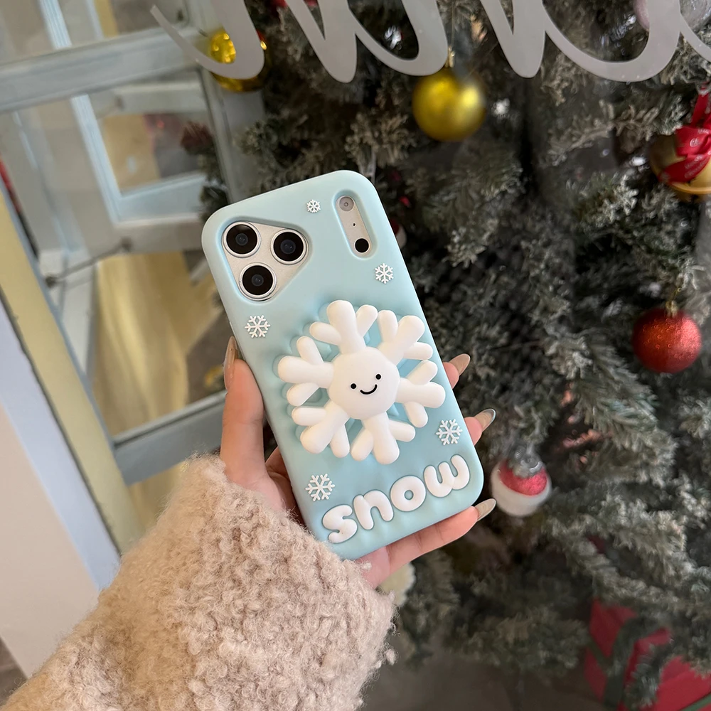 3D Schneeflocke Teleskop Halterung Telefon Fall Weiche Silikon Ständer Halter Abdeckung Für iPhone 17 16 Plus 16e 15 14 13 12 Pro Max