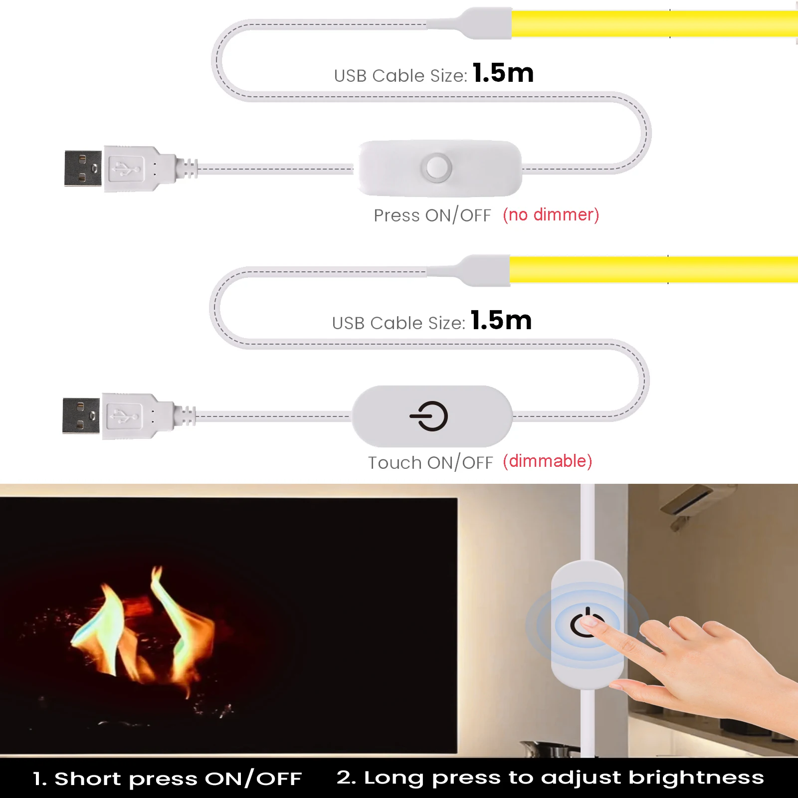 5V USB COB LED Strip Light 3mm Width Flexible LED Tape S1f14704344af46a28aeb2061673eab12v