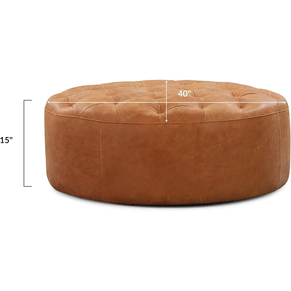Ascot Ottoman in Full-Grain Pure-Aniline Italian Tanned Leather in Cognac Tan 6