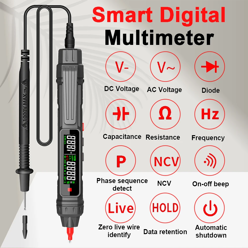 Smart Digital Multimeter 6000 Counts Non Contact High Precision Voltage Detector Pen Auto Range NCV Capacitance OHm Tester digital multimeter tester