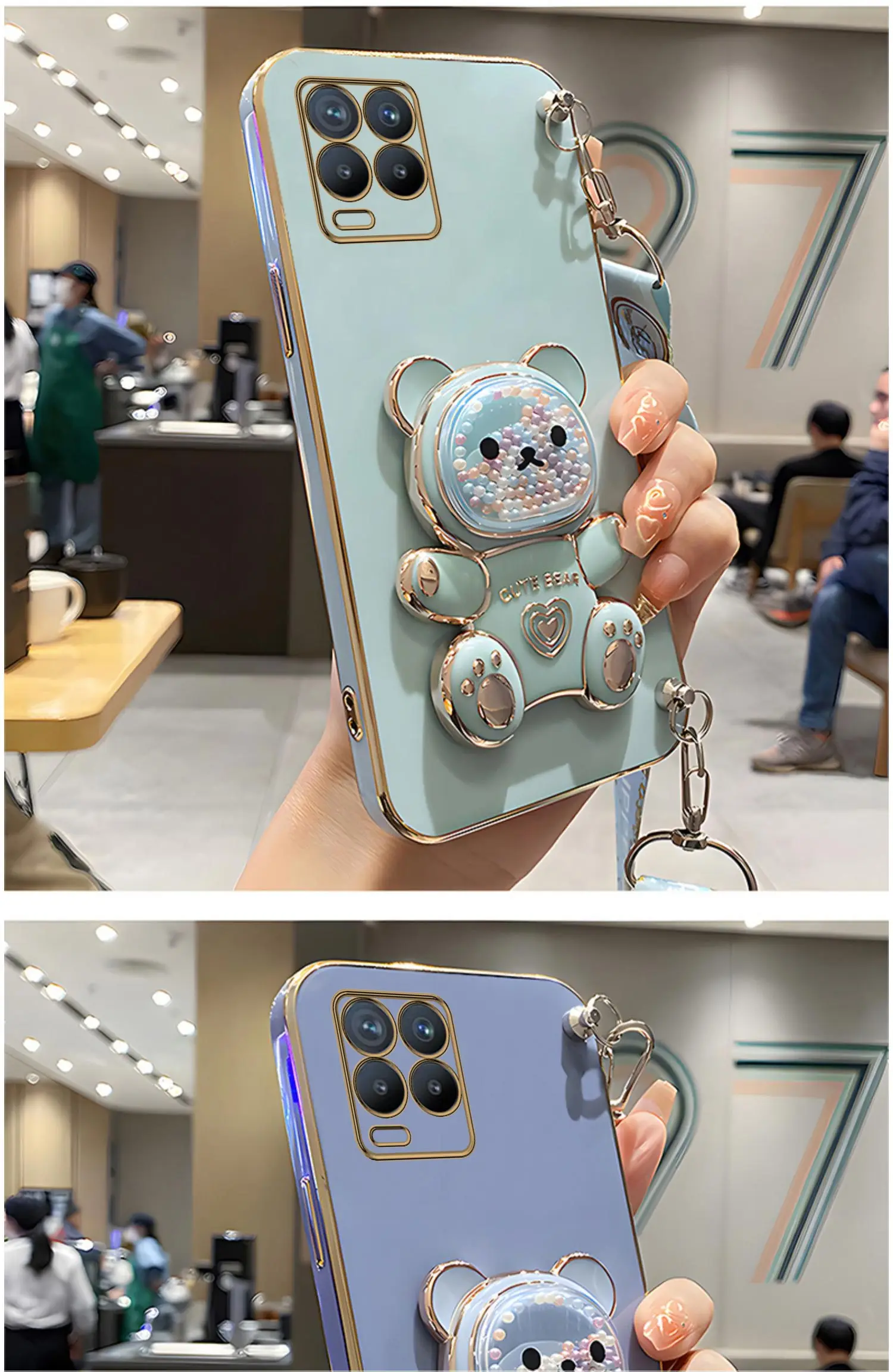 Quicksand – coque de téléphone avec support d'ours, étui avec lanière pour Oppo Realme 8 Pro 5i 6i 8i 9 10, housse de support C20 C11 C21Y C25Y C30 C33_voghion.com
