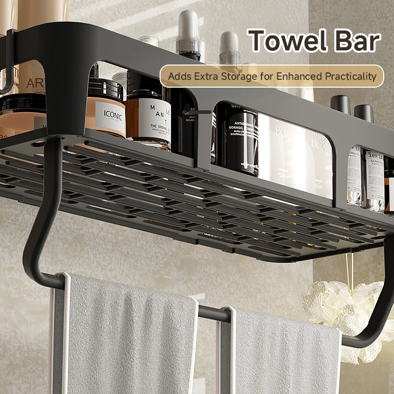 คุณภาพสูงติดผนังสี่เหลี่ยมผืนผ้าRackห้องน้ําชั้นวางผ้าเช็ดตัวผนังแชมพูRackเจาะฟรีRackขาตั้งกล้อง 1