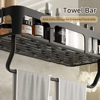 คุณภาพสูงติดผนังสี่เหลี่ยมผืนผ้าRackห้องน้ําชั้นวางผ้าเช็ดตัวผนังแชมพูRackเจาะฟรีRackขาตั้งกล้อง 1