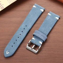 Vintage Genuine Suede Leather Quick Release Watch Strap - Handmade Unisex Sport Bracelet - Rose Gold Buckle (Light Blue White)