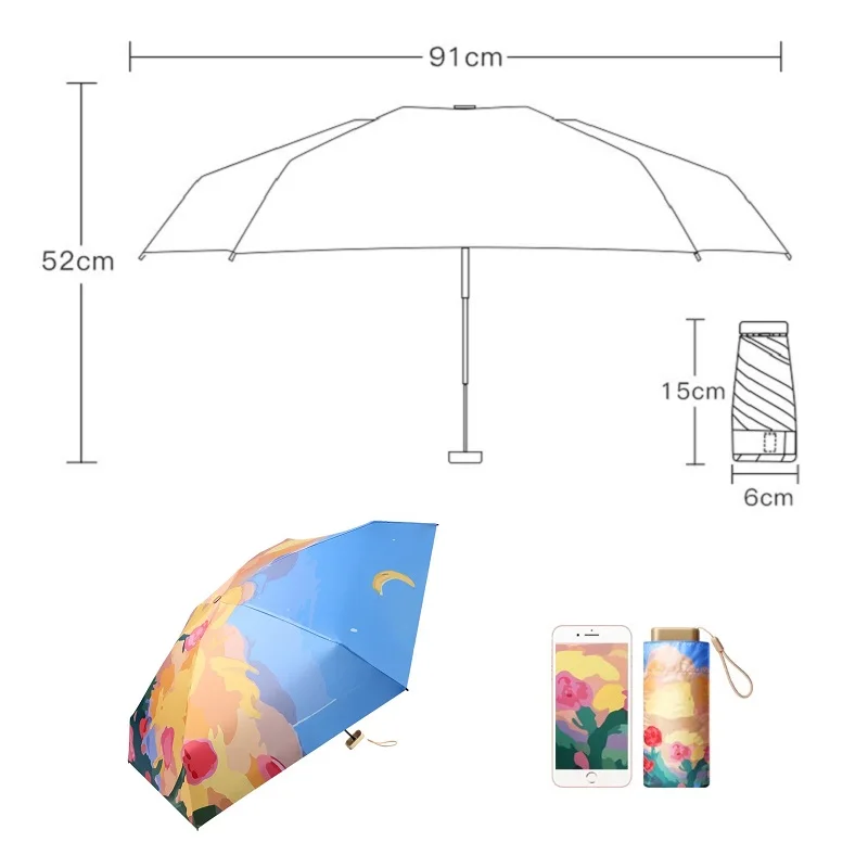 PTGRSWK Ombrello Compatto Da Viaggio Mini Con Custodia – Leggero 0,2kg, 15cm – Pieghevole Automatico Anti-Pioggia E Sole - 5