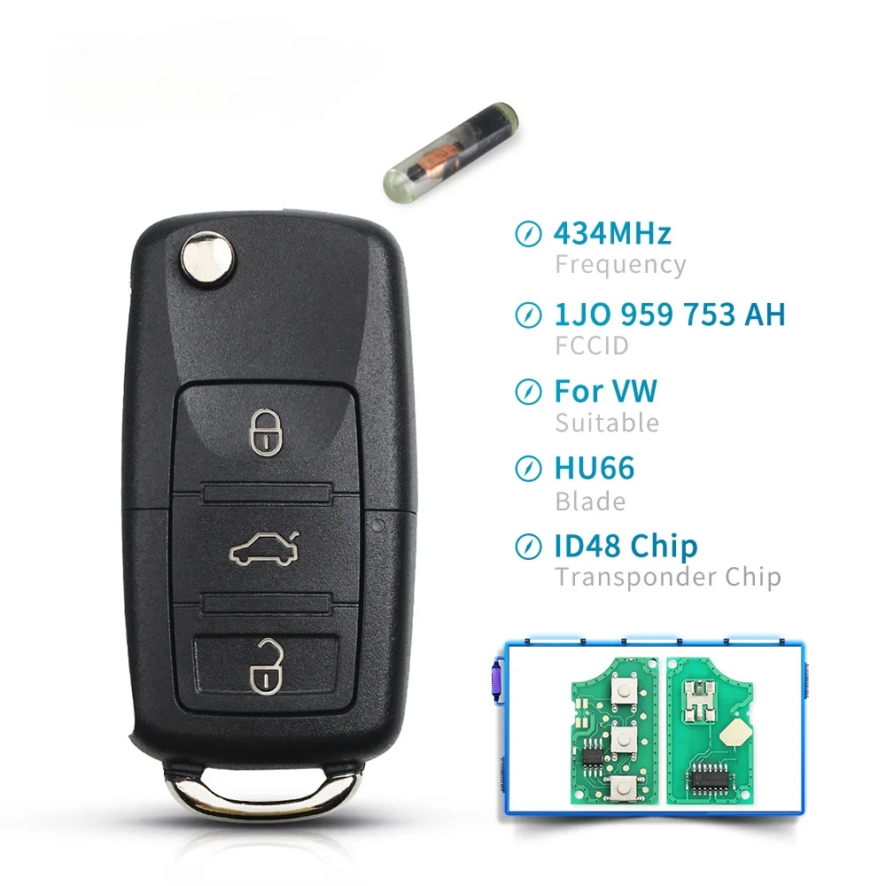 Funk Schlüssel 434MHZ ID48 CAN Für SKODA OCTAVIA I 1U 04-09 1J0959753CT 433MHZ