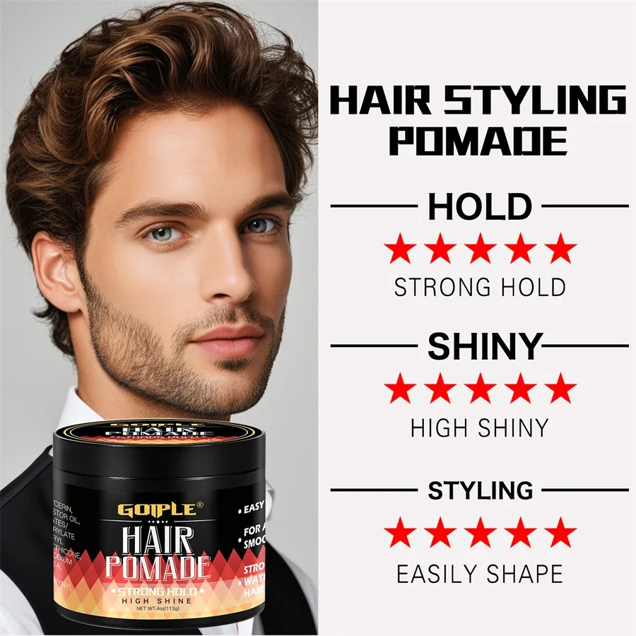 Men Long Lasting Hair Pomade Create Arbitrary Look Easy Apply Hair Clay Wavy Curl Shine Smooth Styling Cream for Daily Hairstyle
