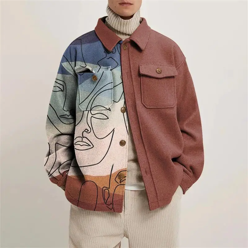 2022 Autumn and Winter Fashion New Men's Casual Lapel Hoodless Jacket / Male Slim Plaid Woolen Coat