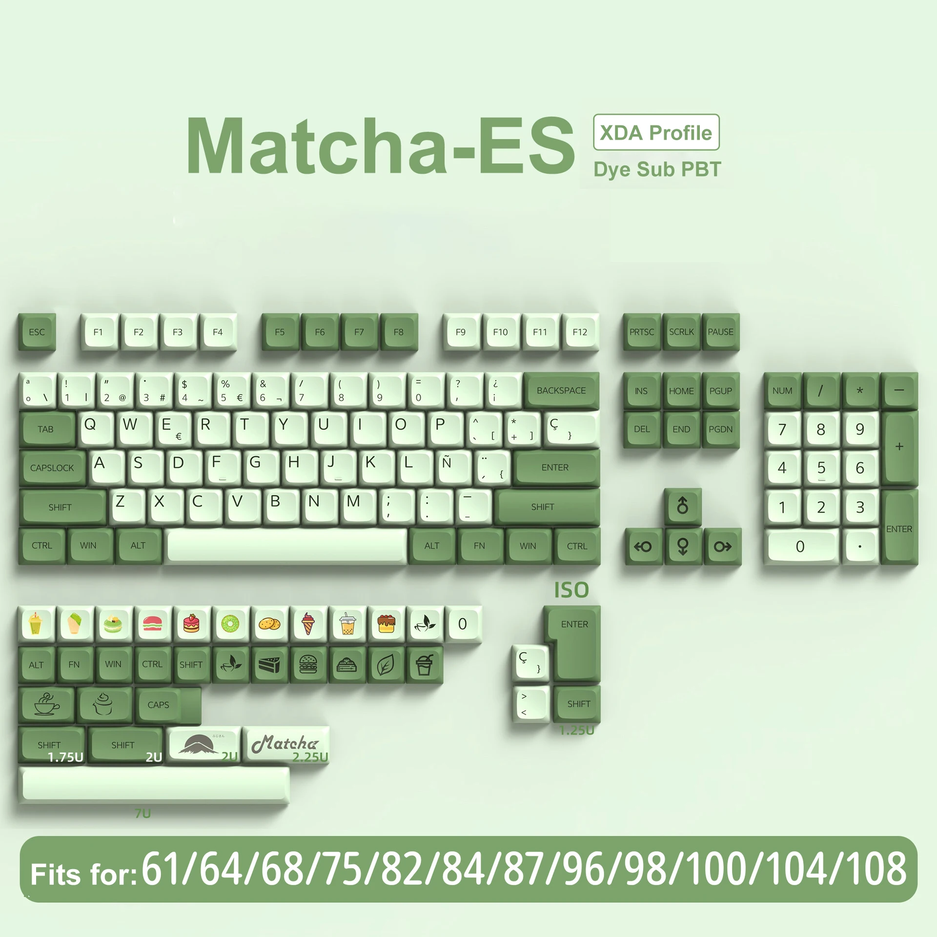 

Matcha Korean Japanese Portuguese Keycaps 139 Keys PBT Dye Sub XDA Profile Keycaps for Cherry MX Switches Keyboard ISO Layout