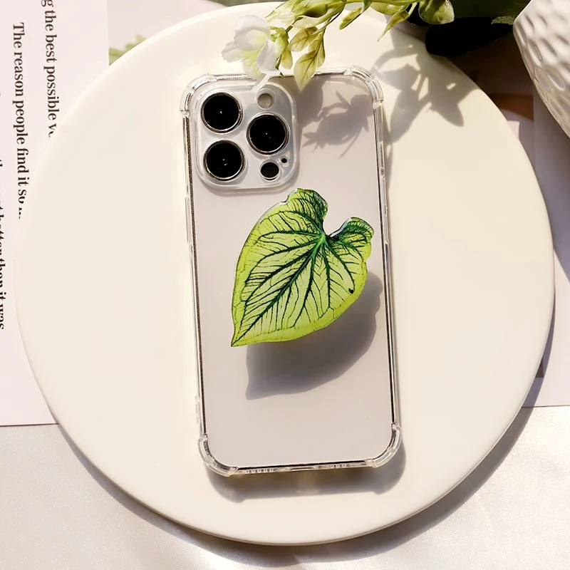 adjustable phone stand Socket Folding Grip Tok Pretty Leaf Acrylic Phone Holder For iPhone13 Universal Phone Bracket mobile holder for hand Holders & Stands