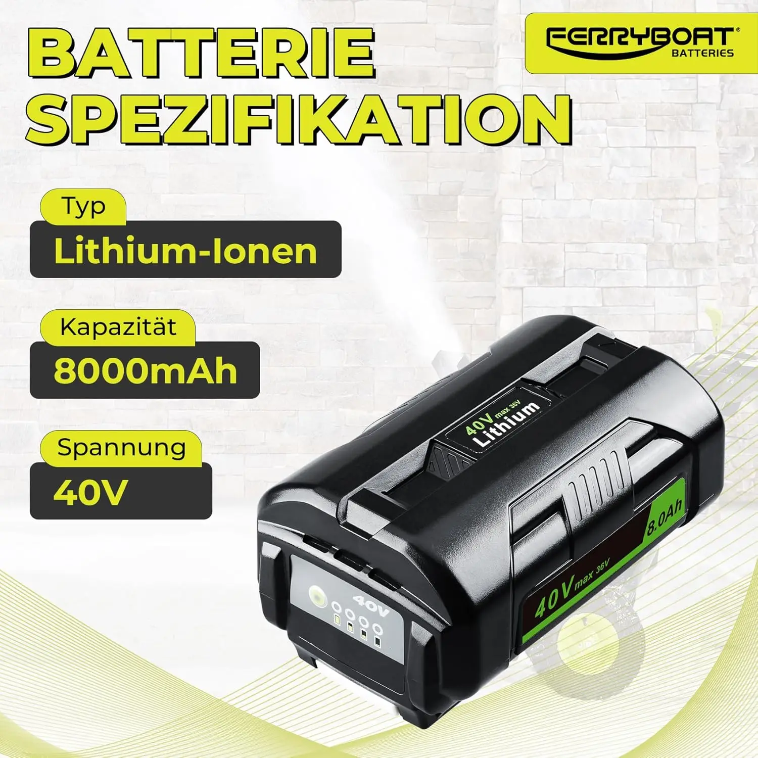 40V 8.0Ah Lithium Battery For Ryobi 40V Tools – Replacement For OP4030, OP4050