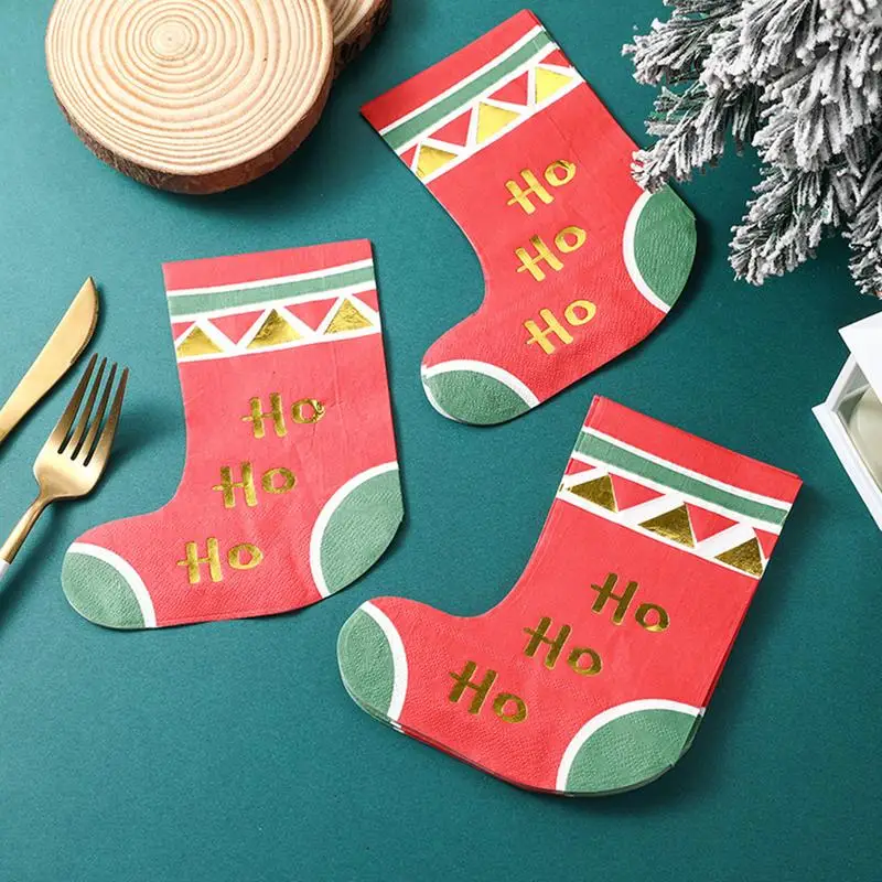 2 Layers Socks Pattern Holiday Cocktail Decorative Guest Napkin 20 Sheets Christmas Printed Napkins, paper napkins,cotton napkins,linen napkins,satin napkins,polyester napkins,disposable paper napkins