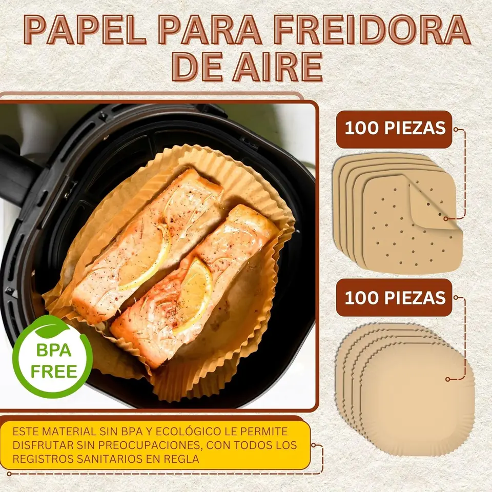 BYKITCHEN Fodere per friggitrice ad aria quadrata, 100 pezzi per friggitrice ad aria compressa da 7.9 pollici, carta pergamena usa e getta, Ninja, Tower Cosori (non sbiancato