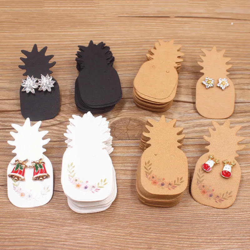 50pc pineapple shape earring packing card paper jewelry drop kraft white black display tag 3.1x6.4cm |