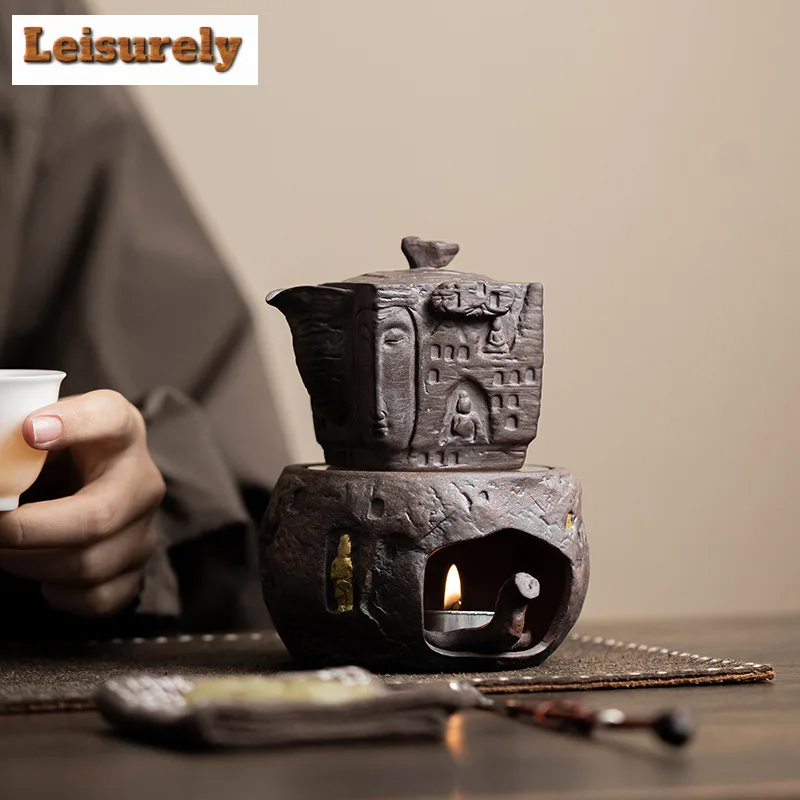 Old Rock Mud Zen Buddha Shadow Tea Warmer Holder Alcohol Burner Stove Kettle Stand Baked Milk Jar Carbon Furnace Accessories 