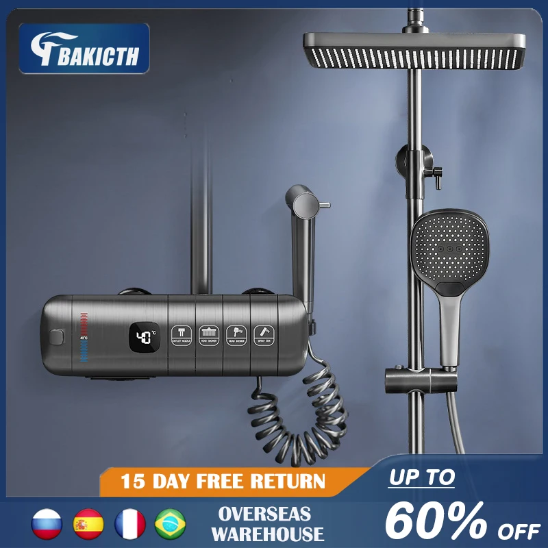 Bakicth Digital Showers Set Hot And Cold Mixer Bathroom Spa Rain Shower Thermostatic Faucet Wall