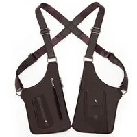 Sacs à bandoulière arrière pour hommes, Double bandoulière multi-poches, gilet tactique antivol d'extérieur, sac de poitrine imperméable en cuir PU 3