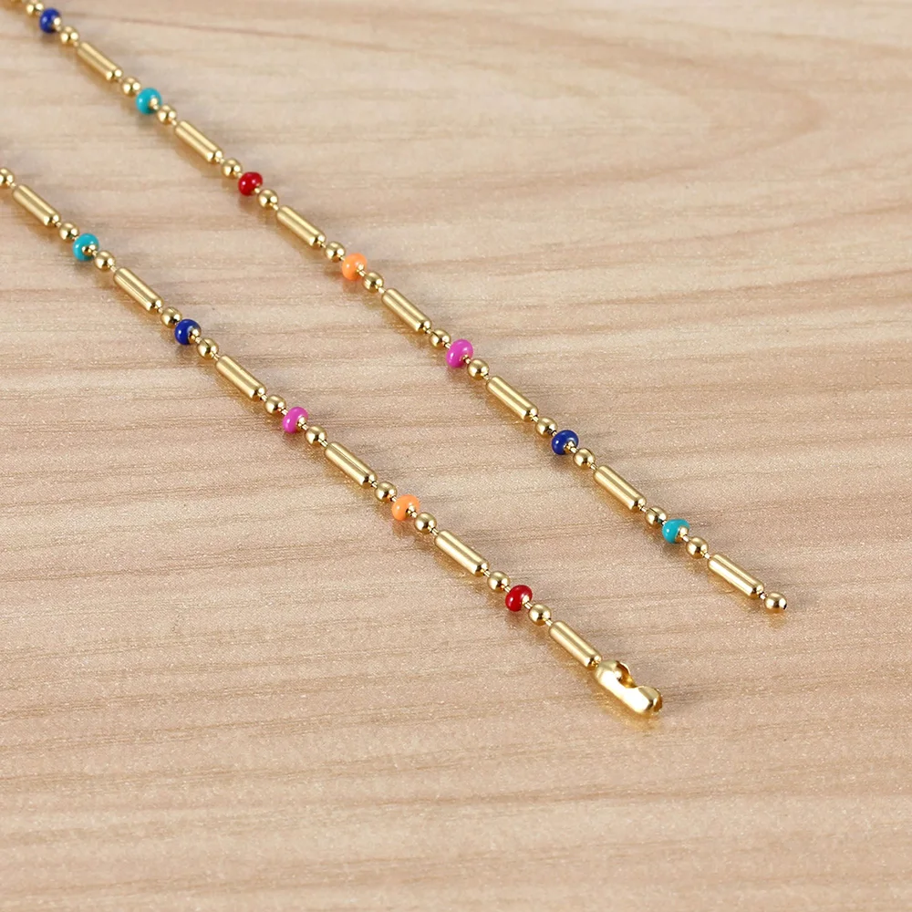 16-30 Inch Stainless Steel Bamboo Chain Necklaces For Women Gold Color Bohemian Necklace Choker With Enamel Long Luxury Jewelry