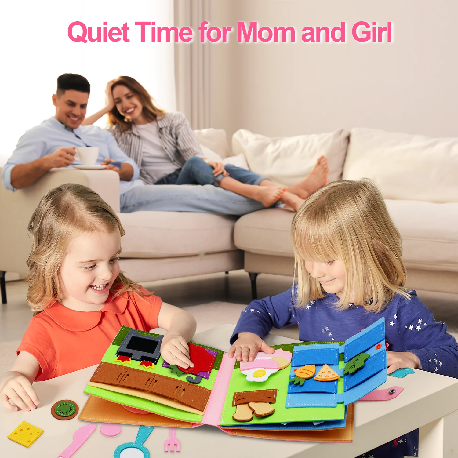Montessori Quiet Books for Toddlers, Soft Activity Busy Book,Felt Cloth Book,Sensory Travel Toy with Learning Activities 4
