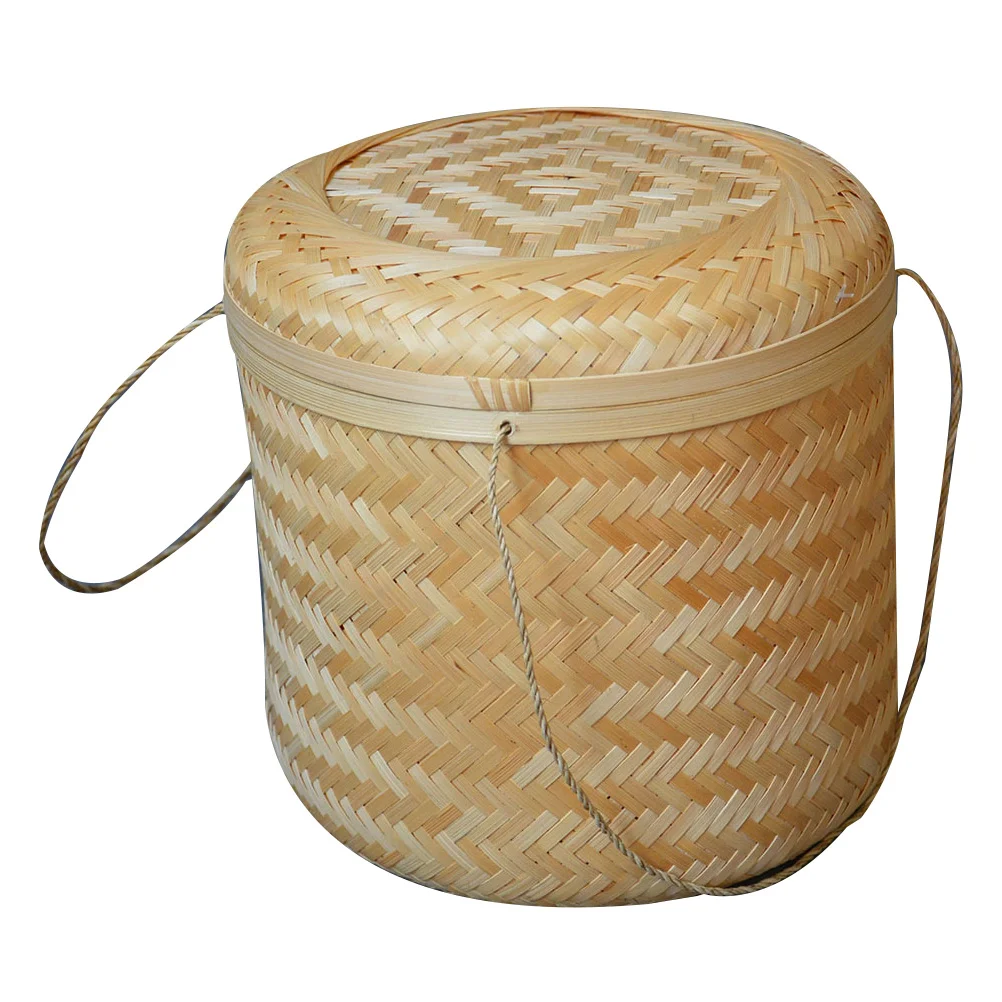 

Bamboo Storage Basket Tea Storage Basket Food Fruits Storage Basket Woven Holder with Lid