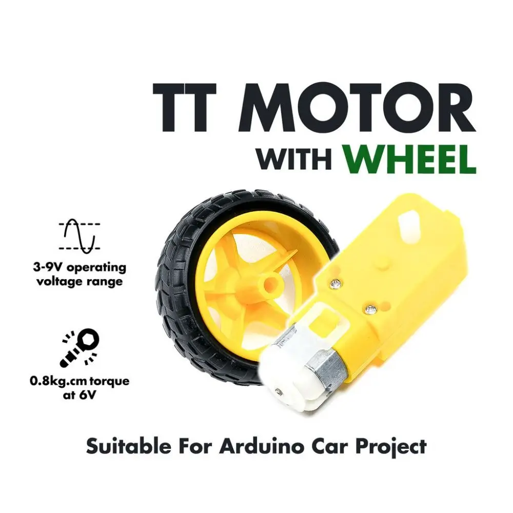 No-load Speed 3-6V DC Electric Motor Magnetic Plastic TT Motor Tire Wheel Yellow 1:48 Dual Shaft Gear Motor Arduino Smart Car