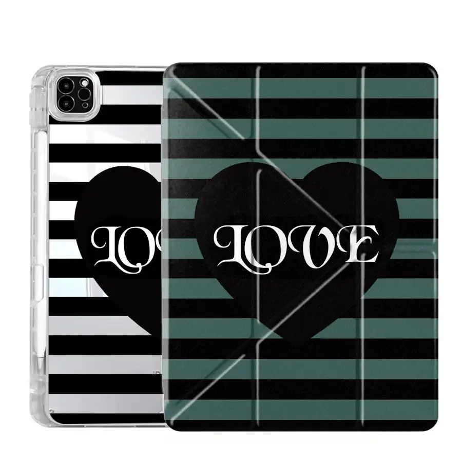 Elegant Black Stripes Tablet Case with Y-Fold Design