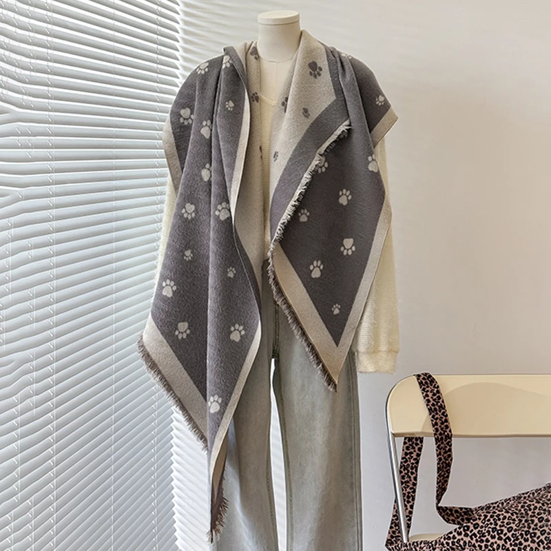 2025 Women's Luxury Brand Cashmere Winter Shawl - Cute Allover Print with Tassels Pashmina Wrap Bandana