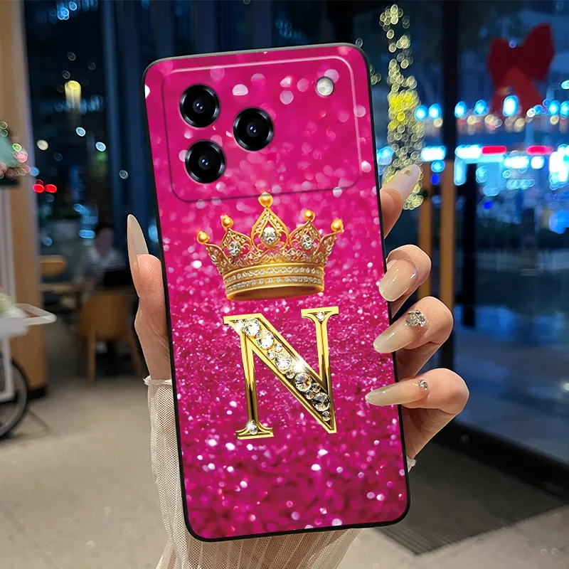 Elegant Shockproof Soft Silicone Black Phone Case with Golden Crown Design
