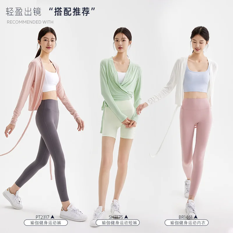 Sports t shirt sports shirt yoga shirt yoga top long sleeve loose sports shirts women gym yoga fitness breathable two-wear design hem strap top soft comfortable workout coat