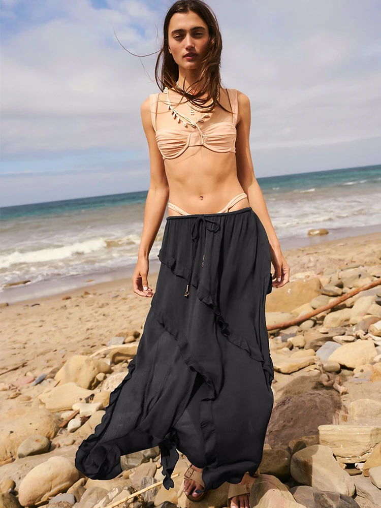 

Fashion Skirts Women Clothes Irregular Saia Women Skirt Casual Women Long Jupe Bohemian Boho Solid Elastic Waist Faldas Skirt