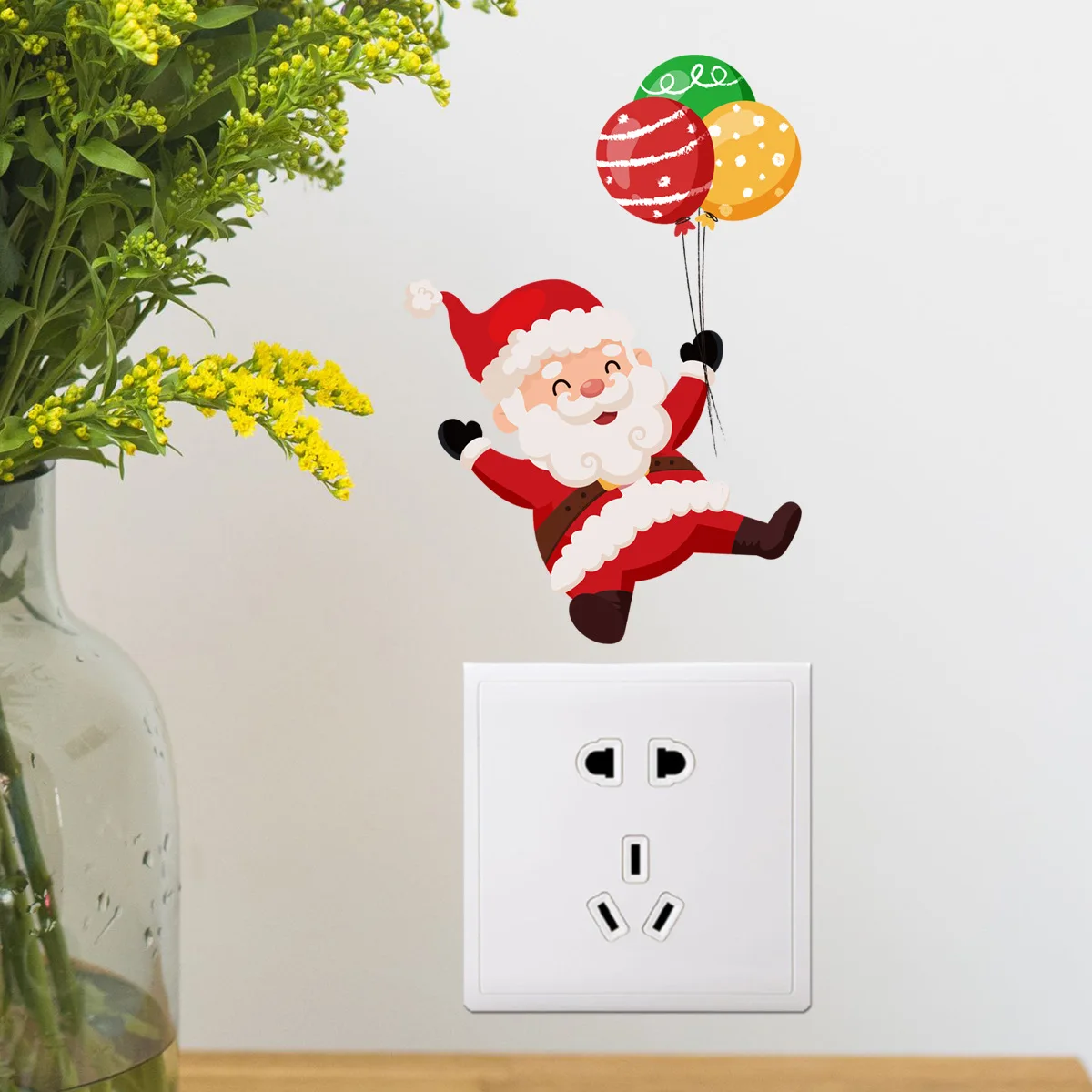 Cartoon Santa Claus Gift Balloon Glow In The Dark Sticker Switch Sticker Christmas Home Decoration Self-adhesive Wall Sticker