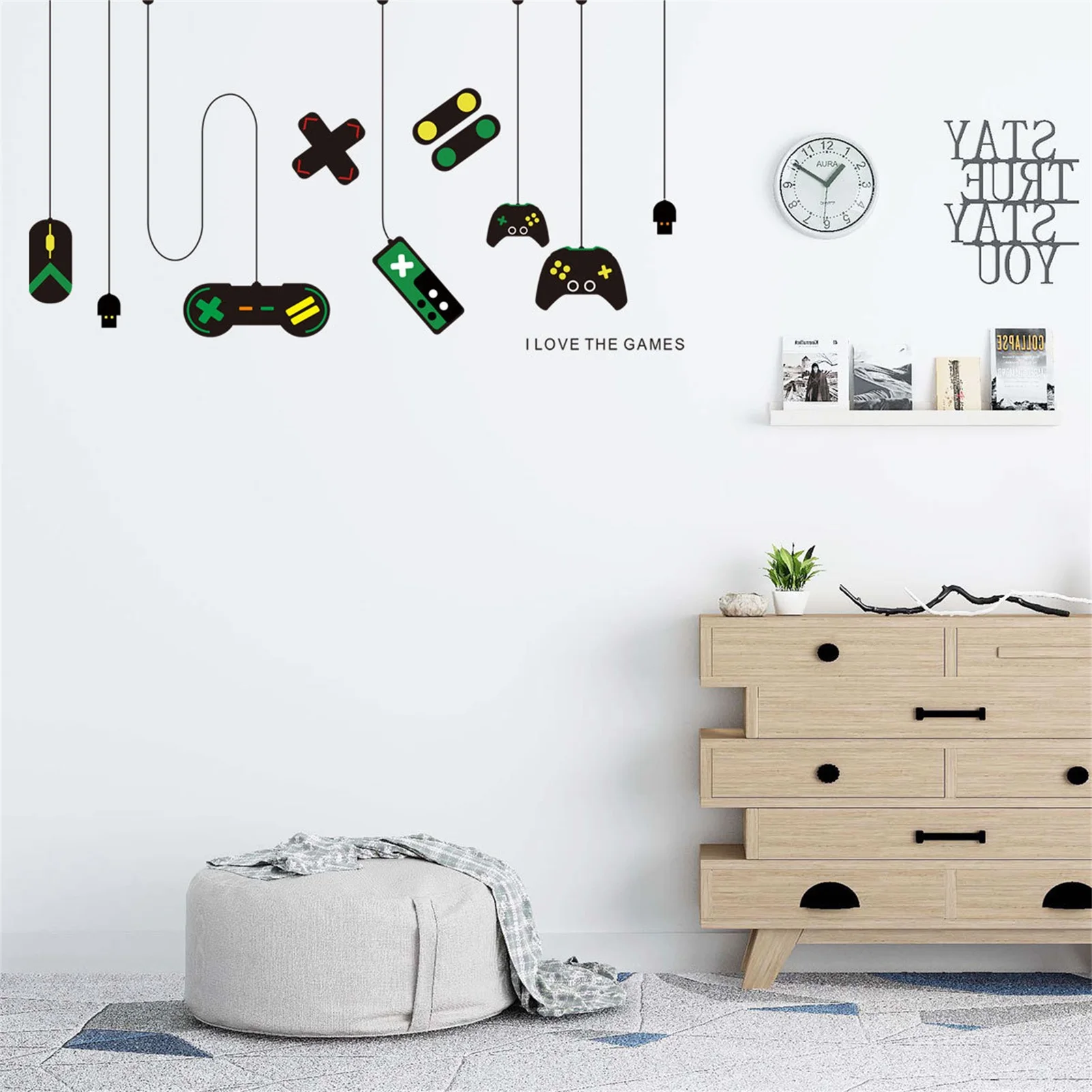 Eat Sleep Game Wall Decal Gaming Joystick Playing Stickers Wall Decal Kids Room Home Decor Gamer Bedroom Art Sticker