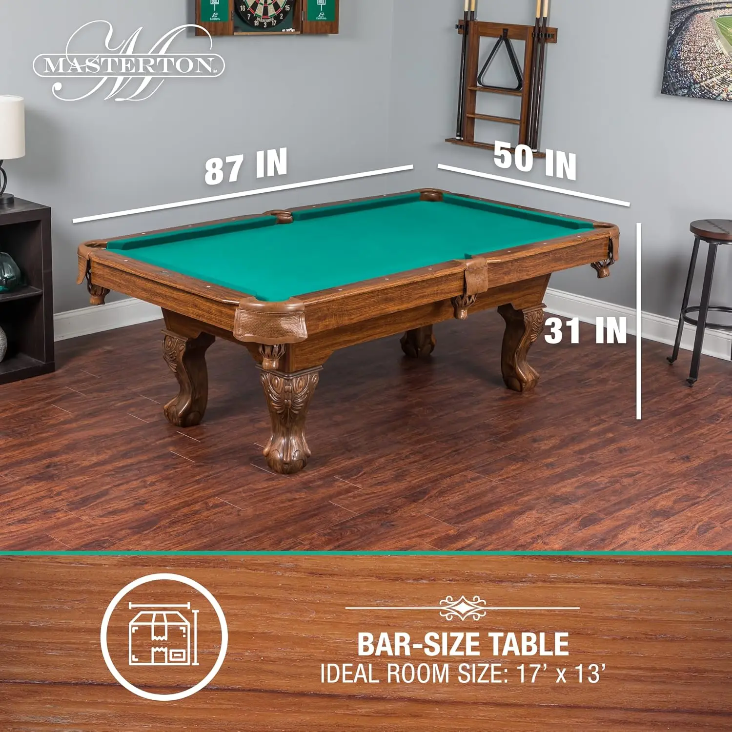 Sports Masterton Billiard Bar-Size Pool Table 87 Inch or Cover Perfect for Family Game Room 87"L X 50"W X 31"H