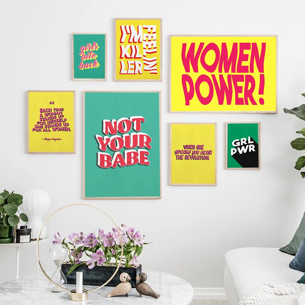 

Feminist Women Power Quotes Wall Art Canvas Painting Green Yellow Posters And Prints Wall Pictures For Girls Bed Room Decor
