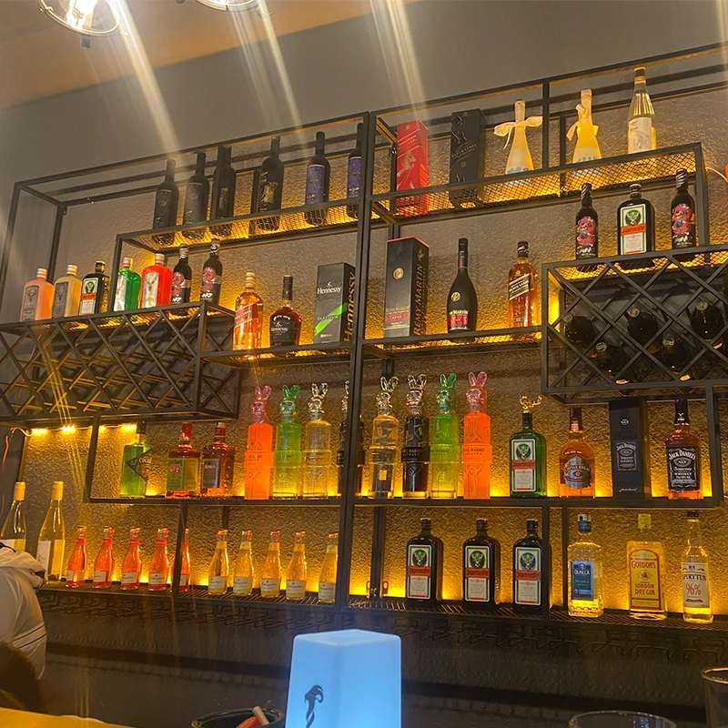 Metal Wall Mounted Wine Cabinets Inverted Liquor Commercial Holder Bar Cabinet Traditional Industrial Barra De Vino Furniture