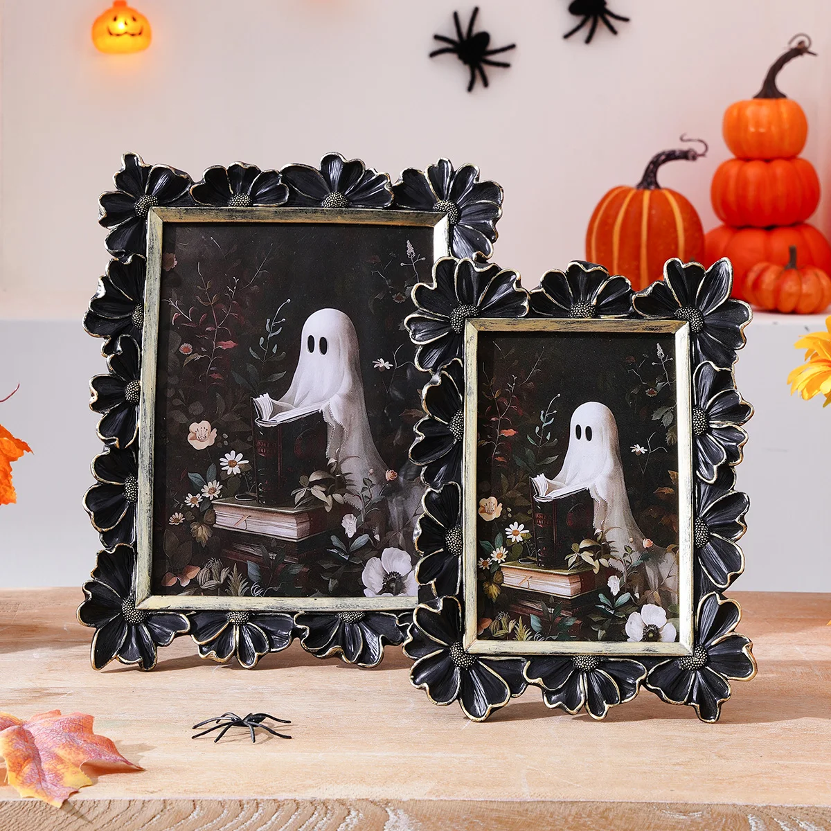 1PC, Halloween Decor Resin black and gold three-dimensional Daisy flower-shaped decorative photo frame