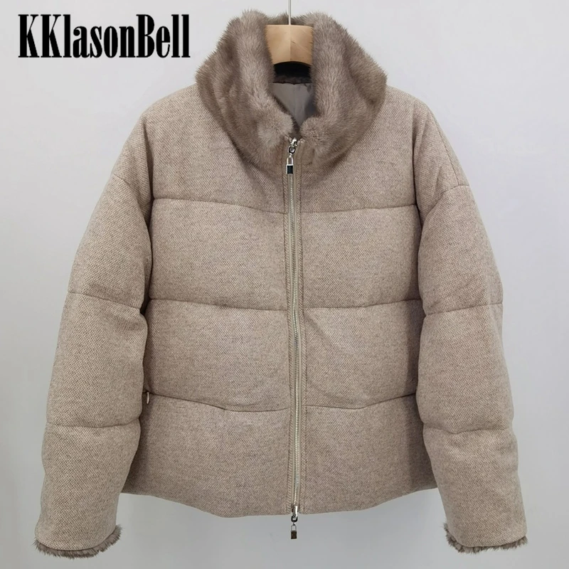 

11.26 KKlasonBell High End Mink Fur Collar Long Sleeve Thicken Keep Warm Reversible Down Jacket Women