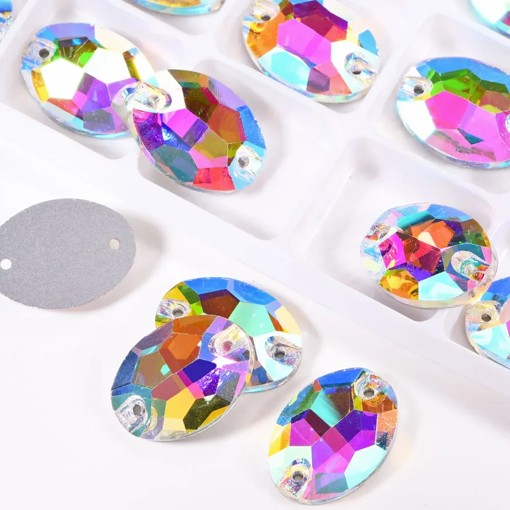 Bobohoo 타원형 유리 반짝이 크리스탈 바느질, 라인석 플랫백 스트라스, DIY 바느질 액세서리, 의류 웨딩 원피스