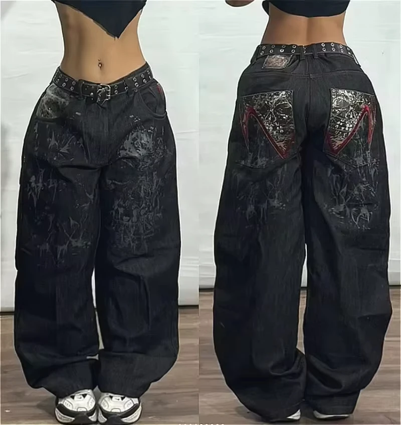 American Fashion Joker Washed Vintage Loose Jeans Women Street Y2K New Hip Hop Old Oversized Wide-leg Pants Unisex Mopping Jeans 2