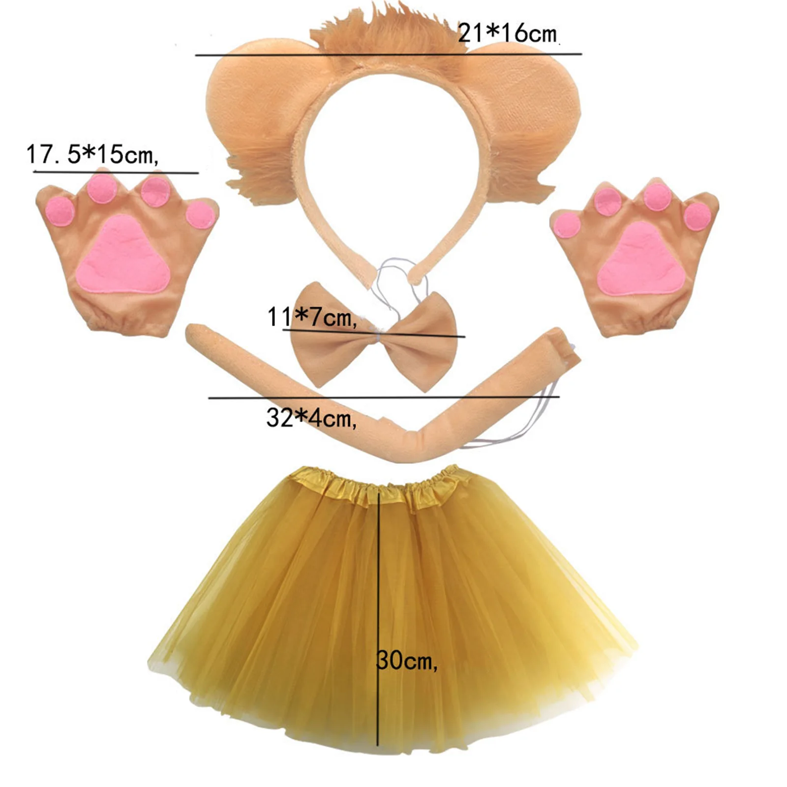 Kid Lion Costume Set Animal Ears Tail Bow Tie Tutu Skirt Fancy Kids Adult Props Cosplay Halloween Party Gift Carnival Birthday