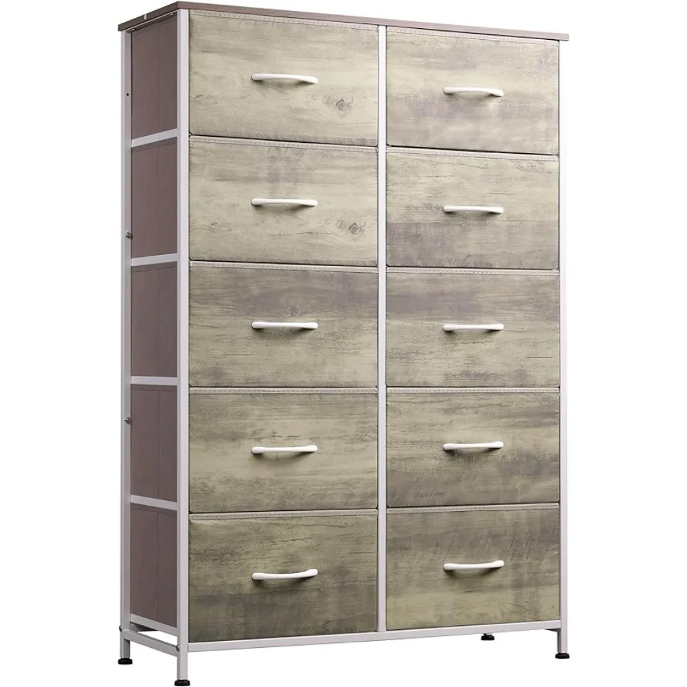 

WLIVE 10-Drawer Dresser, Fabric Storage Tower for Bedroom, Tall Chest Organizer Unit with Textured Print Fabric Bins