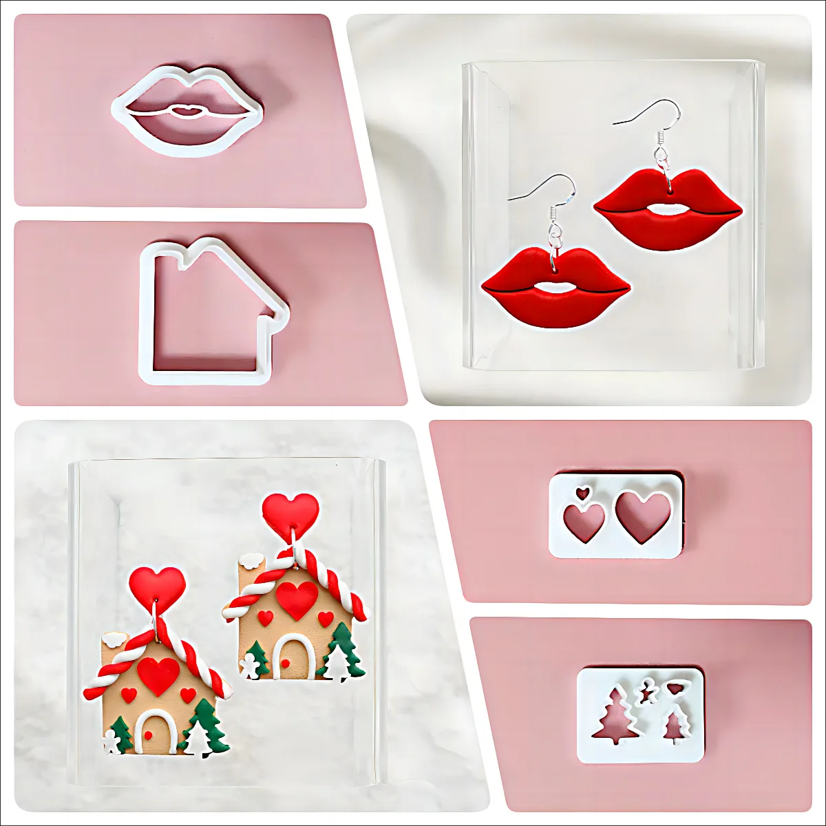 Christmas House/Sexy Red Lips Shape Polymer Clay Cutters Cutting Molds DIY Jewelry Decoration Making