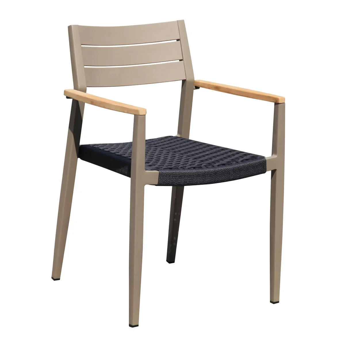 Commercial & Contract Aluminum Teak Armrest Patio Outdoor Dining Chair For Coffee Shop & Hotel