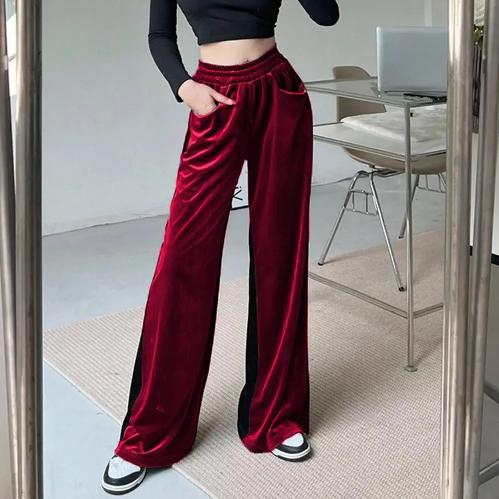 Women Pants Pockets Lightweight Workwear Women Saggy Wide Leg Velvet