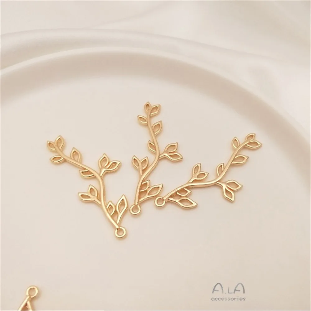14K 골드 컬러 잎 펜던트 Diy 수제 귀걸이 스터드 귀걸이 머리핀 쥬얼리 긴 가지 잎 펜던트 액세서리