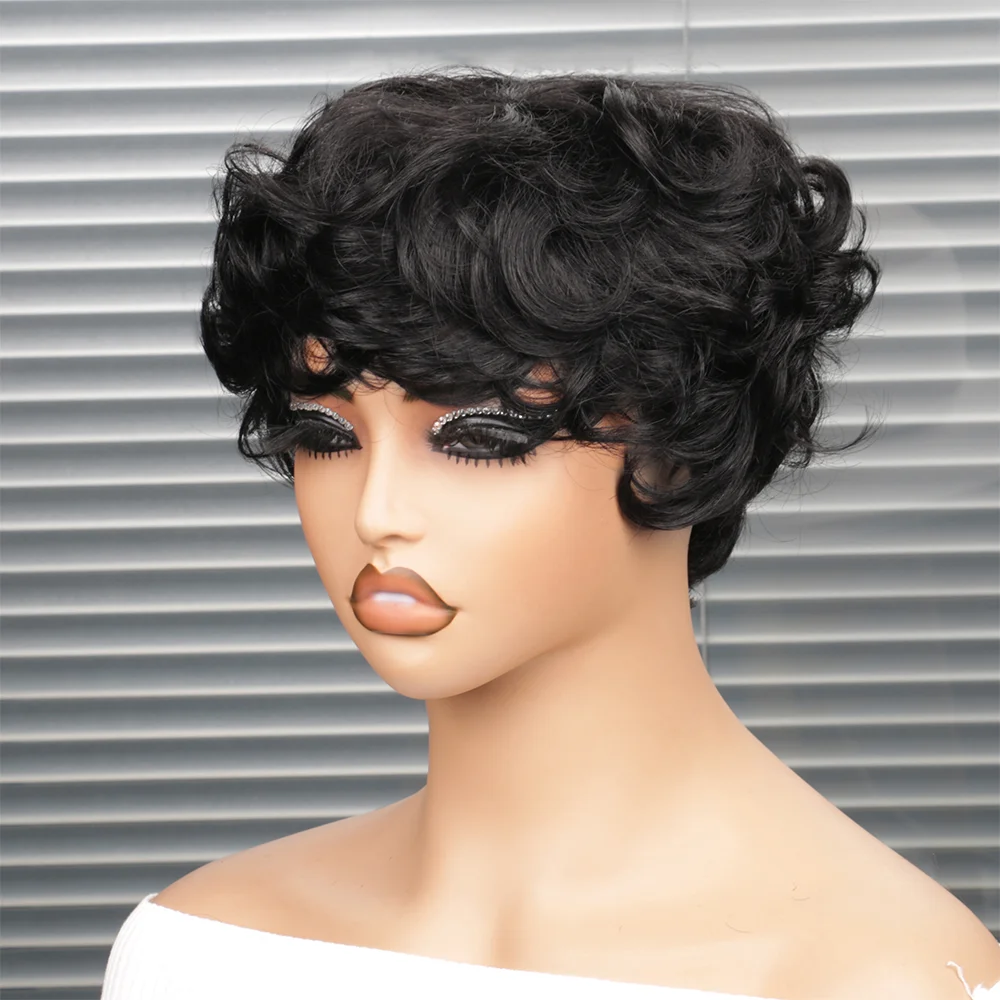 Human hair wigs Short Pixie Cut Glueless Wigs for Black Women Straight
