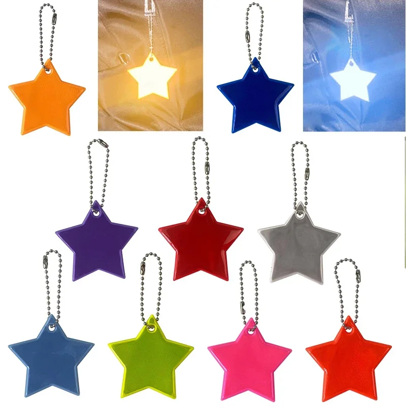 Reflective Pendant 8Pcs Reflective Keychain Stars Gear Reflective Pendant for Bags Strip Child Safety Reflectors Keyrings Night Safety Accessories